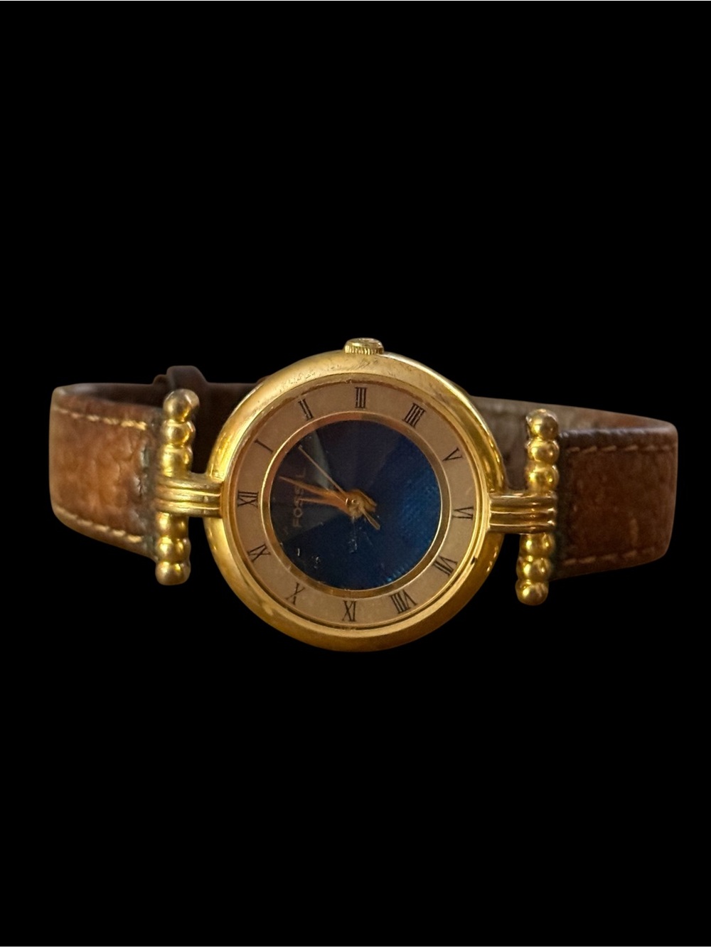 Vintage Fossil prismatic analog leather band watch